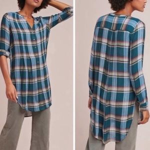 Anthropologie Akemi+Kin Lucie Blue Plaid Oversized Tunic Size Medium